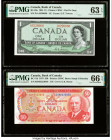 Canada Bank of Canada $1; 50 1954; 1975 BC-29a; BC-51b Two Examples PMG Choice Uncirculated 63 EPQ; Gem Uncirculated 66 EPQ. BC-29a is a "Devil's Face...