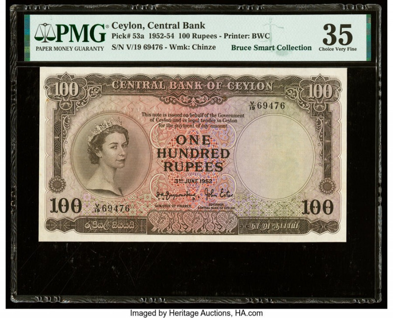 Ceylon Central Bank of Ceylon 100 Rupees 3.6.1952 Pick 53a PMG Choice Very Fine ...
