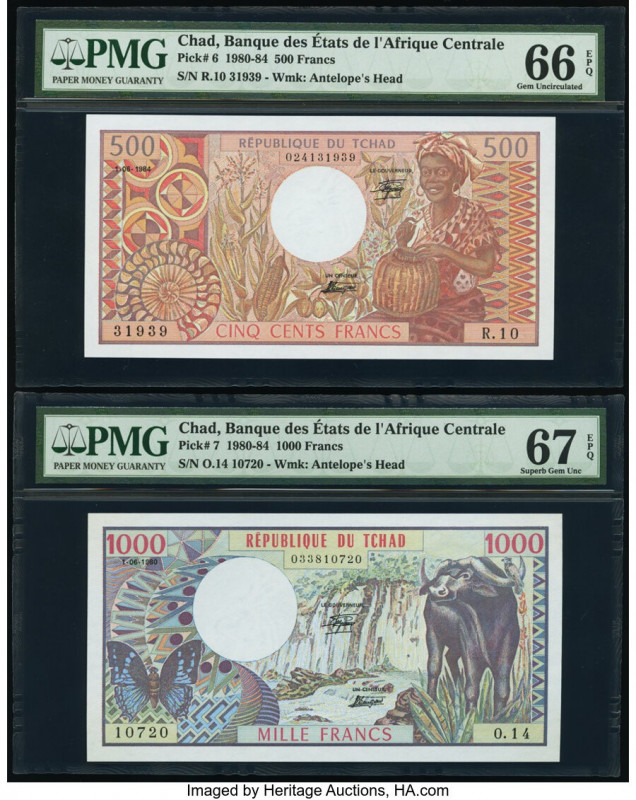 Chad Banque Des Etats De L'Afrique Centrale 500; 1000 Francs 1980-84 Pick 6; 7 T...