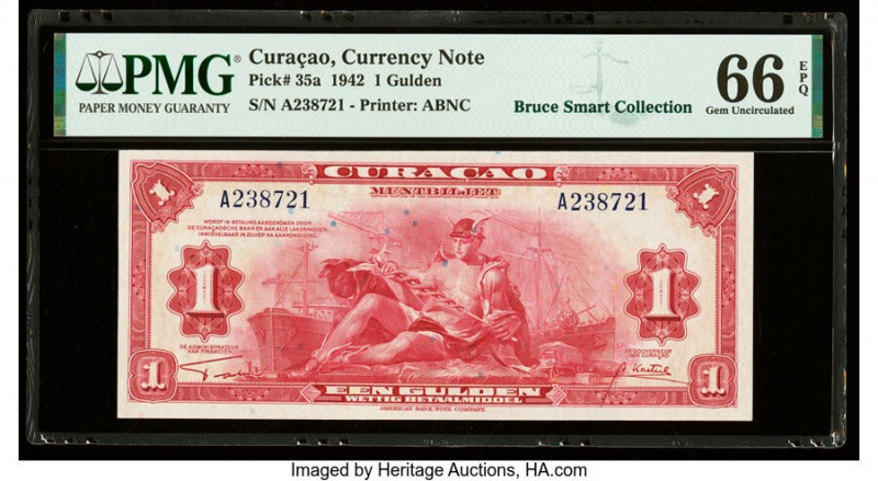 Curacao Muntbiljetten 1 Gulden 1942 Pick 35a PMG Gem Uncirculated 66 EPQ. 

HID0...