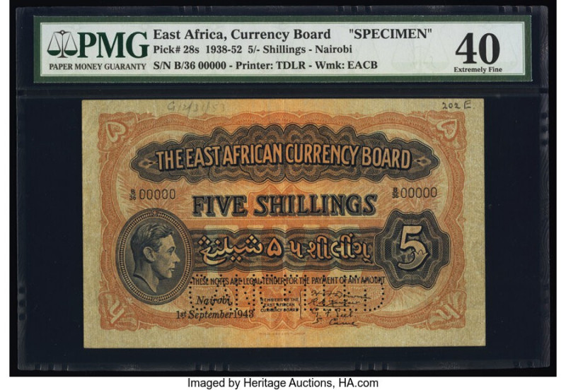 East Africa East African Currency Board 5 Shillings 1.9.1943 Pick 28s Specimen P...