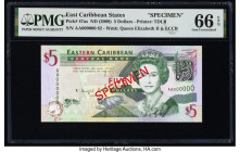 East Caribbean States Central Bank 5 Dollars ND (2008) Pick 47as Specimen PMG Gem Uncirculated 66 EPQ. Red Specimen overprints are present on this exa...