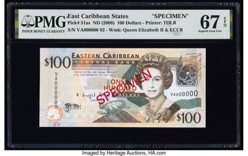 East Caribbean States Central Bank 100 Dollars ND (2008) Pick 51as Specimen PMG ...