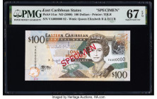 East Caribbean States Central Bank 100 Dollars ND (2008) Pick 51as Specimen PMG Superb Gem Unc 67 EPQ. Red Specimen overprints are present on this exa...