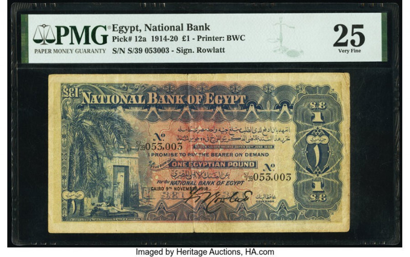 Egypt National Bank of Egypt 1 Pound 9.11.1918 Pick 12a PMG Very Fine 25. 

HID0...