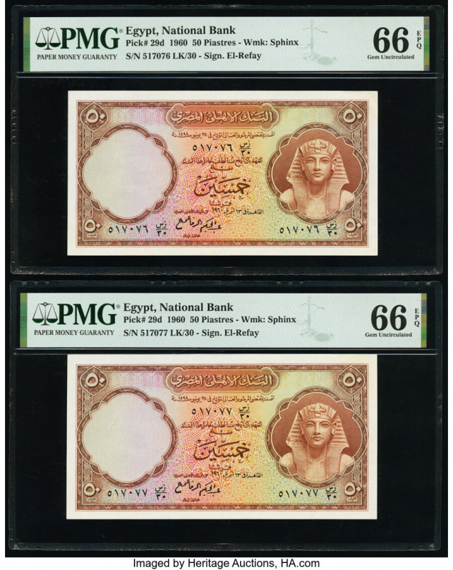 Egypt National Bank of Egypt 50 Piastres 1960 Pick 29d Two Consecutive Examples ...
