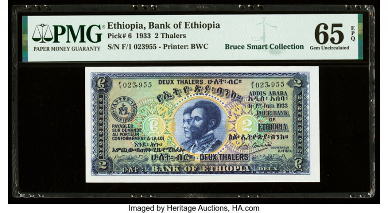 Ethiopia Bank of Ethiopia 2 Thalers 1.6.1933 Pick 6 PMG Gem Uncirculated 65 EPQ....