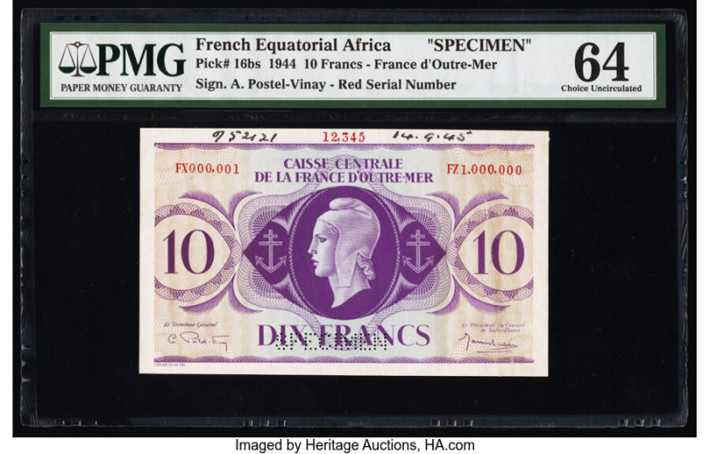 French Equatorial Africa Caisse Centrale de la France d'Outre-Mer 10 Francs 1944...
