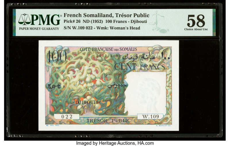 French Somaliland Tresor Public, Cote Francaise des Somalis, Djibouti 100 Francs...