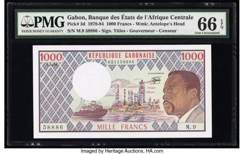 Gabon Banque des Etats de l'Afrique Centrale 1000 Francs 1978-84 Pick 3d PMG Gem...