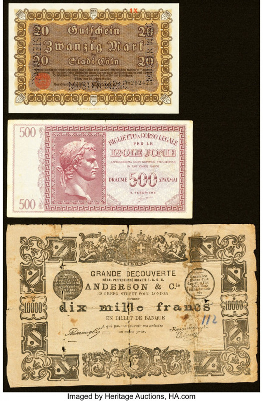 Germany, Greece and Private Issue Group Lot of 3 Examples Good-Extremely Fine. T...