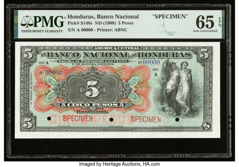 Honduras Banco Nacional de Honduras 5 Pesos ND (1908) Pick S148s Specimen PMG Ge...