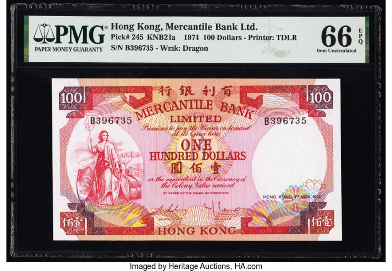 Hong Kong Mercantile Bank Ltd. 100 Dollars 4.11.1974 Pick 245 KNB21a PMG Gem Unc...