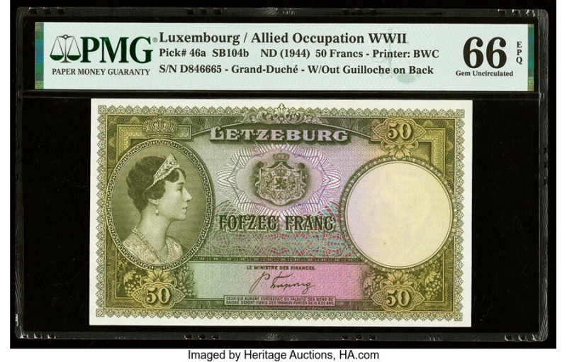 Luxembourg Grand Duche de Luxembourg 50 Francs ND (1944) Pick 46a PMG Gem Uncirc...