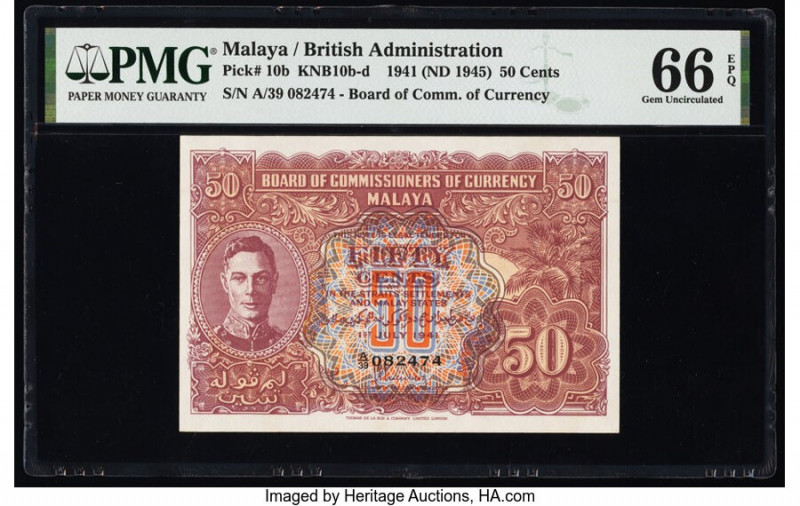 Malaya Board of Commissioners of Currency 50 Cents 1.7.1941 (ND 1945) Pick 10b K...
