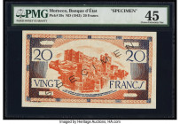 Morocco Banque d'Etat du Maroc 20 Francs ND (1943) Pick 39s Specimen PMG Choice Extremely Fine 45. Pinholes. 

HID09801242017

© 2022 Heritage Auction...