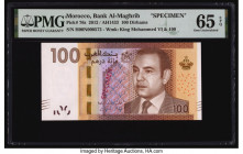 Morocco Bank al-Maghrib 100 Dirhams 2012 / AH1433 Pick 76s Specimen PMG Gem Uncirculated 65 EPQ. Red Specimen overprints are present on this example. ...