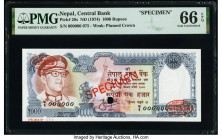 Nepal Central Bank of Nepal 1000 Rupees ND (1974) Pick 28s Specimen PMG Gem Uncirculated 66 EPQ. Red Specimen & TDLR overprints and one POC present on...
