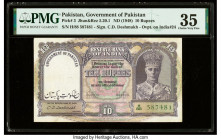Pakistan Government of Pakistan 10 Rupees ND (1948) Pick 3 Jhunjhunwalla-Razack 5.20.1 PMG Choice Very Fine 35. A spindle hole is noted on this exampl...