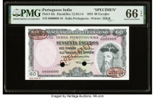 Portuguese India Banco Nacional Ultramarino 60 Escudos 2.1.1959 Pick 42s Jhunjhunwalla-Razack 12.36.1-6 Specimen PMG Gem Uncirculated 66 EPQ. Red Spec...