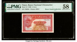Timor Banco Nacional Ultramarino 5 Avos 19.7.1940 Pick 12 PMG Choice About Unc 58. Previous mounting in noted on this example. 

HID09801242017

© 202...