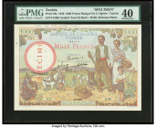 Tunisia Banque de l'Algerie 1000 Francs 1946 Pick 26s Specimen PMG Extremely Fine 40. Red Specimen overprints, pencil annotation and a small margin te...
