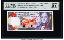 Venezuela Banco Central De Venezuela 50 Bolivares 21.11.1972 Pick 54as Specimen PMG Superb Gem Unc 67 EPQ. Red Specimen & TDLR overprints and two POCs...
