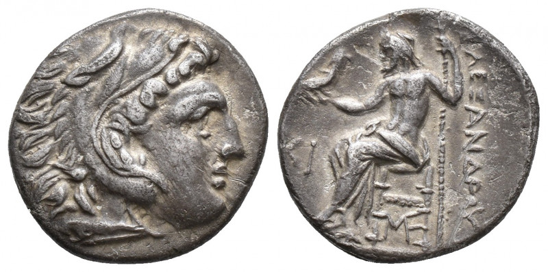 KINGS of MACEDON. Alexander III. 336-323 BC. AR Drachm Lampsakos 4.2gr 18mm