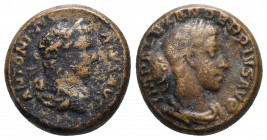 Elagabalus, with Severus Alexander as Caesar. 218-222 CE. Æ 5.2gr 16.7mm
