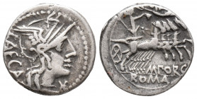 Roman Republic M. Porcius Laeca AR Denarius, 125 BC (3.8 gr,18 mm)