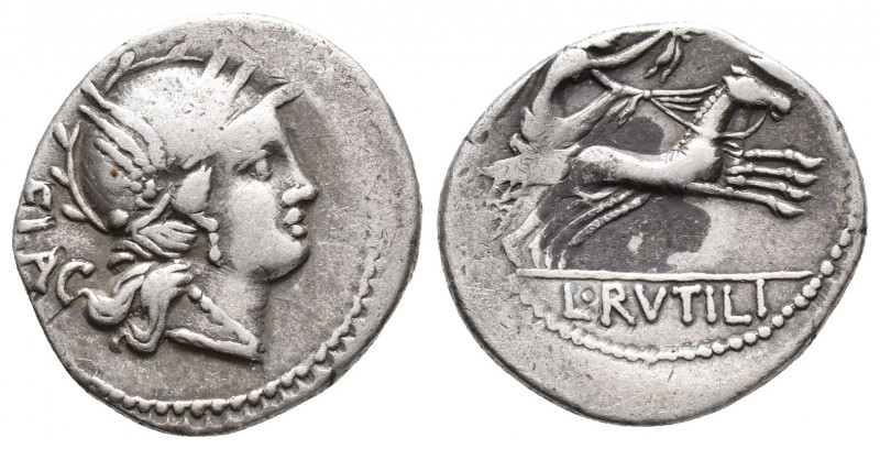 Roman Republic L. Rutilius Flaccus AR Denarius. , 77 BC (3.9gr, 18.8mm)