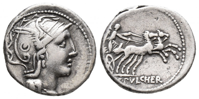Roman Republic C. Claudius Pulcher. 110-109 BC. AR Denarius (4.0gr, 18.1mm)