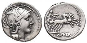 Roman Republic C. Claudius Pulcher. 110-109 BC. AR Denarius (4.0gr, 18.1mm)
