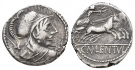 Roman Republic Cn. Lentulus Clodianus. MÖ 88. AR Denarius (3.8gr, 18.3mm)