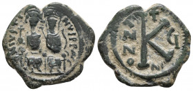 Justin II, with Sophia. 565-578. Æ Follis 7.5gr 25.1mm
