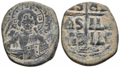BYZANTINE EMPIRE. Time of Romanus III Argyrus. 1028-1034. Æ follis (anonymous). 14.1gr 29.6mm