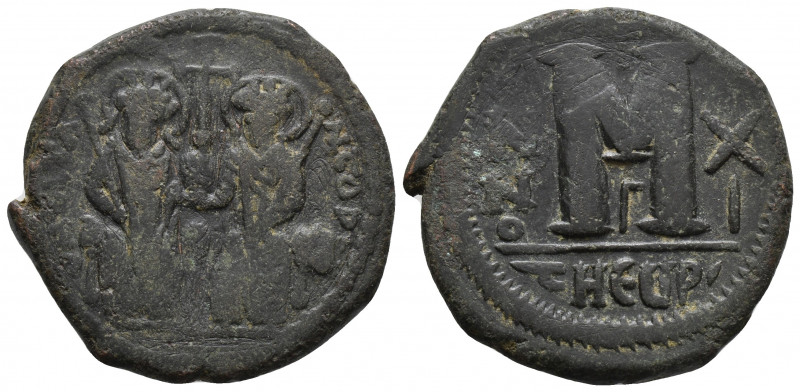 Justin II, with Sophia. 565-578. Æ follis 14.1gr 29.8mm