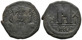 Justin II, with Sophia. 565-578. Æ follis 14.1gr 29.8mm