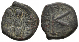 Justin II, with Sophia. 565-578. AE Half Follis 5.4gr 17.7mm