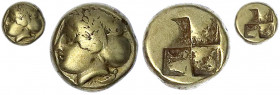 Ionien
Phokaia
Hekte (1/6 Stater) ELEKTRON 477/388 v. Chr. Weibl. Kopf l./viergeteiltes Inkusum. 2,47 g.
sehr schön, selten. Bodenstedt 102.