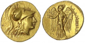 Makedonien
Alexander III. der Große 336-323 v. Chr
Stater 330/323 v. Chr., Memphis. Athenakopf mit korinthischem Helm r./Nike steht l. 8,58 g.
gute...