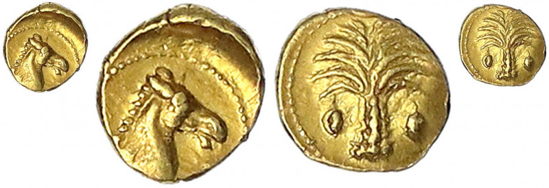 Zeugitana
Karthago
1/10 Stater um 350/320 v.Chr. Pferdekopf r./Palme. 0,89 g....