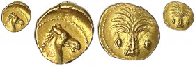 Zeugitana
Karthago
1/10 Stater um 350/320 v.Chr. Pferdekopf r./Palme. 0,89 g.
vorzüglich, Avers etwas dezentriert