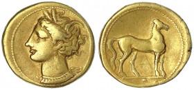 Zeugitana
Karthago
Stater ELEKTRON um 320/310 v.Chr. Tanitkopf l./Pferd r. 7,16 g.
sehr schön, eingeritztes A