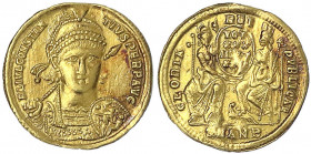 Kaiserzeit
Constantius II., 337-361
Solidus 337/361, Antiochia, 2. Offizin. 4,39 g.
sehr schön/vorzüglich, Fassungsspuren. RIC 88.