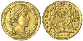 Kaiserzeit
Constantius II., 337-361
Solidus 347/355, Antiochia, 3. Offizin. 4,39 g.
sehr schön/vorzüglich, Schabspuren im Randbereich. RIC 84.