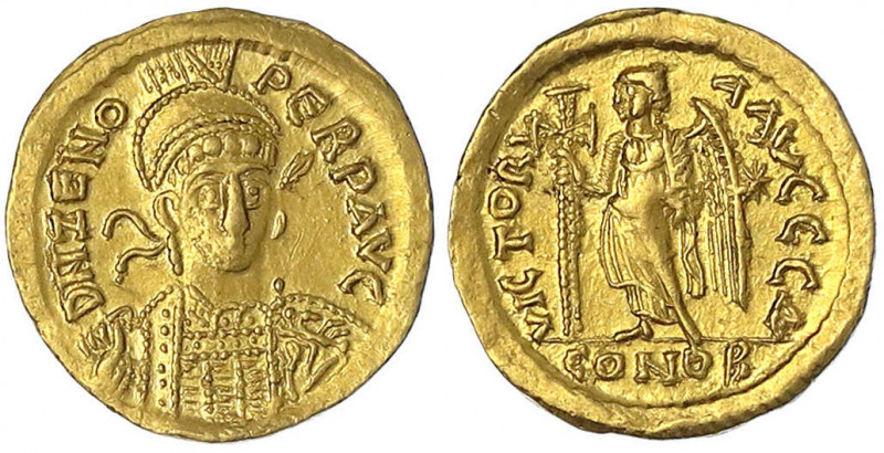 Kaiserzeit
Zeno, 474-491
Solidus 474/491, Constantinopel, 4. Offizin. 4,46 g....