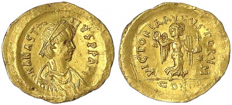 Kaiserreich
Anastasius, 491-518
Tremissis 491/518, Constantinopel. 1,45 g.
vo...