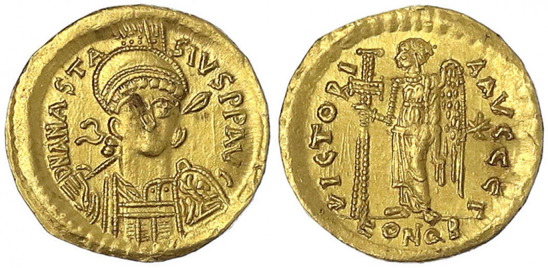 Kaiserreich
Anastasius, 491-518
Solidus 492/507, Constantinopel, 3. Off. Beh. ...