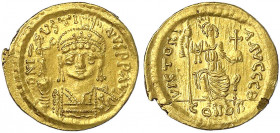 Kaiserreich
Justinus II., 565-578
Solidus 565/578. Constantinopel, 9. Offizin. 4,45 g.
vorzüglich/Stempelglanz, kl. Prüfspur am Rand. Sommer 5.2. S...